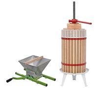 LoogCape 2 Piece Fruit and Wine Press Set with Mill for Wine Making and Juice Making - Durable Oak Wood, Rustproof Cast Iron Steel, Ideal for Hobby Winemakers, Winemakers, Fermentation, Storage