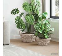 LoogCape 2 x Natural Grey Kubu Rattan Flower Pot Basket with Storage, Versatile Storage Ideal for Living Room, Garden, Bathroom, Nursery with Removable Waterproof Lining
