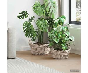 LoogCape 2 x Natural Grey Kubu Rattan Flower Pot Basket with Storage, Versatile Storage Ideal for Living Room, Garden, Bathroom, Nursery with Removable Waterproof Lining