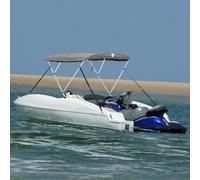 LoogCape 3-Bow Bimini Top with Mesh Side Panels 183 x 137 - 152 x 137 cm Waterproof UV Protection Weatherproof Durable Polyester Aluminium Frame for Boat, Yacht, Inflatable Boat, Motor Boat, Sailing