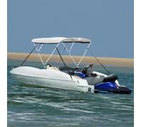 LoogCape 3-Bow Bimini Top with Mesh Side Panels 183 x (137-152) x 137 cm Weatherproof UV Protected Waterproof Durable for Boat, Yacht, Inflatable Boat, Motor Boat, Sailing Boat, Fishing Boat, Storage
