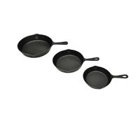 LoogCape 3-Piece Cast Iron Steak Pan Set with Various Diameters for Barbecue, Camping, Outdoor, Stove and Oven, Ideal for Meat, Vegetables, Fish, Low-Fat Roasting and Crispy Results