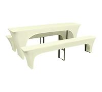 LoogCape 3-Piece Stretch Cover Set for Beer Table and Benches in Cream for Weddings, Parties and Events, Easy Care, Reusable, Fits 220 x 50 x 80 cm Tables and 220 x 25 x 40 cm Benches