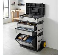 LoogCape 3-Piece Tool Trolley with Wheels, Large Workshop Trolley Made of Stainless Steel and Polypropylene, Ideal for Hobby Room, Garage, Craftsman, Storage, Storage, Mobile, Space-Saving, Lockable