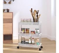 LoogCape 3 Tier Aluminium Storage Cart in Silver and White with 4 Wheels Space Saving Versatile Kitchen Bathroom Bedroom Office Foldable Heavy Duty Sorting Storage Trolley