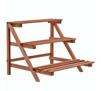 LoogCape 3-Tier Plant Stand Cedar Wood 48 x 45 x 40 cm with Weatherproof Shelf for Balcony, Garden and Living Room, Space-Saving Decorative Shelf for Pot, Bonsai, Orchid and Herbs