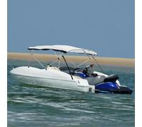 LoogCape 4-Bow Bimini Top with Mesh Side Panels 243 x (200-213) x 137 cm Waterproof UV Protected Weatherproof Durable Suitable for Boat, Yacht, Inflatable Boat, Motor Boat, Sailing Boat, Fishing Boat