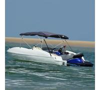 LoogCape 4-Bow Bimini Top with Mesh Side Panels 243 x (230-244) x 137 cm Waterproof UV-Resistant Weatherproof Durable for Boat, Yacht, Inflatable Boat, Motor Boat, Sailing Boat, Fishing Boat