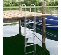 LoogCape 4 Step Aluminium Docking Ladder Silver 45 x 11.5 x 162 cm with Non-Slip Surface for Safe Access to Boats and Docks Foldable Weatherproof Easy Assembly