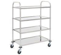 LoogCape 4-Tier Stainless Steel Serving Trolley 107 x 55 x 125 cm with 4 Wheels Includes Brakes Ideal as a Kitchen Trolley, Side Trolley, Bar Cart or Utility Trolley for Worktop