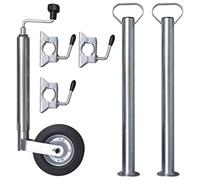 LoogCape 48 mm Jockey Wheel with 2 Support Supports and 3 Clamp Brackets for Trailers, Caravans, Cars, Transport Devices, Maximum Load 150 kg