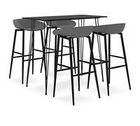 LoogCape 5 Piece Bar Set Black Grey Dining Set with Table and Bench for Modern Kitchen, Living Room, Garden, Bar or Restaurant, Space Saving, Durable Wood and Metal, Comfortable Upholstery