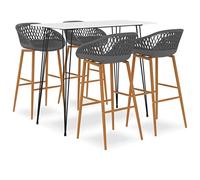 LoogCape 5 Piece Bar Set White and Grey with Table and Stools for Modern Indoor and Outdoor Use Ideal for Bars, Restaurants, Gardens, Pubs, Durable Furniture Set, Space Saver, Heavy Duty Design