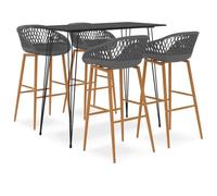 LoogCape 5 Piece Black and Grey Bar Set with Dining Table and Bar Stools for Modern Kitchen Dining Living Room Seating Set Space Saving Extendable Heavy Duty Wood Metal