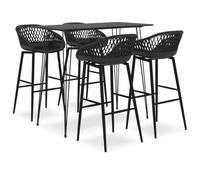 LoogCape 5 Piece Black Bar Set with Table and 4 Bar Stools Modern Design MDF Metal Space Saving Heavy Duty Bar Set for Bars, Restaurants, Gardens, Pubs with Ergonomic Seating