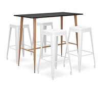 LoogCape 5 Piece Black White Bar Set with Dining Set and Bench for Modern Kitchen and Living Room Space-Saving Furniture Set Made of Wood and Metal Includes Extendable Dining Table and Comfortable
