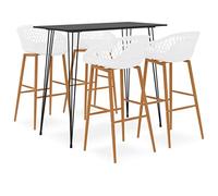 LoogCape 5 Piece Black White Bar Set with Dining Table, Bar Stools and Bench for Modern Kitchen, Dining Room, Catering, Durable Furniture Set, Space Saving Design, Heavy Duty Material