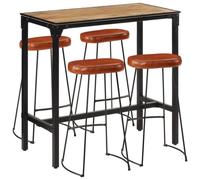 LoogCape 5 Piece Rough Mango Wood Metal Bar Set Dining Kitchen Bar Set Including Placemat and Chair Set Space Saving Heavy Duty Upholstered Chairs Extendable Bench