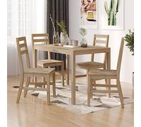 LoogCape 5 Piece Solid Acacia Wood Dining Set with Large Dining Table, 4 Comfortable Upholstered Chairs, Heavy Duty Placemat, Space Saving, Durable, Modern Design for Dining Room