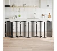 LoogCape 6-Piece Dog Gate with Door Foldable Black 300 cm Poplar Wood for Safe Pet Protection, Indoor Outdoor, Portable, Weatherproof, Escape Proof, Suitable for Small and Medium Dogs