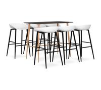 LoogCape 7-Piece Bar Set Black White Dining Set Table Set Furniture Set with Extendable Table and Stools for Modern Kitchens Bars Restaurants Durable Bench Space Saving