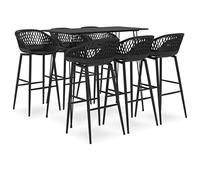 LoogCape 7 Piece Bar Set Black with Table and Metal Wooden Bar Stools Space Saving Heavy Duty Furniture Set for Modern Interiors, Gardens, Bars, Restaurants Including Bench and Dining Area
