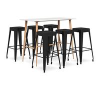 LoogCape 7 Piece Bar Set White Black with Dining Set, Table Set and Bench, Modern Furniture Set for Kitchen, Bar, Garden, Restaurant, Space-Saving, Extendable, Stackable, Durable, Elegant Design