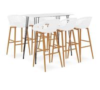LoogCape 7 Piece Bar Set White with Dining Table and Bar Stools Extendable Modern Furniture Set for Kitchen Dining Bar Garden Catering Heavy Duty Design Space Saving Durable Bench Set