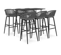 LoogCape 7-Piece Dining Set Black Grey with Dining Table and Bench for Modern Dining Room, Space Saving Furniture Set for Kitchen, Bar, Restaurant, Durable Chair Set with Cushion and Backrest