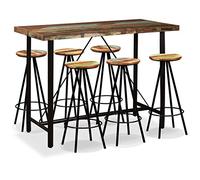 LoogCape 7 Piece Solid Reclaimed Wood Bar Set with Steel Legs, Includes Bar Table and 6 Bar Stools, Heavy Duty Industrial Look Furniture Set, Ideal for Home, Restaurant or Bar