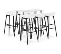 LoogCape 7-Piece White Bar Set Dining Set with Table and 6 Bar Stools Made of Wood and Metal for Modern Kitchen, Living Room, Catering, Space-Saving, Robust and Durable for Families and Guests