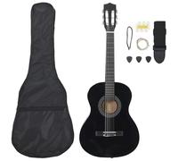 LoogCape 8 Piece Classical Guitar Set for Beginners Black 3/4 36 Inch with Guitar, Bag, Strap, Picks, Pitch Pipe and Strings, Ideal for Learning, Practicing, Playing and on the Go