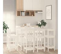 LoogCape 9-Piece Dining Set White Solid Pine Dining Set with Extendable Table and 8 Upholstered Chairs, Space Saving Furniture Set for Kitchen and Dining Room, Robust Bench and Stool