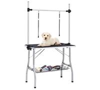 LoogCape Adjustable Dog Grooming Table with Basket and 2 Loops, Foldable Heavy Duty Steel Legs, Non-Slip Surface, Height Adjustable, Suitable for Dogs, Cats, Puppies and Kittens