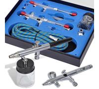 LoogCape Airbrush Kit with 2 Guns for Model Making, Body Painting, Painting, Nail Art, Photo Retouching and T-Shirt Painting, Includes Spray Guns, Compressed Air Hose, Tool Box