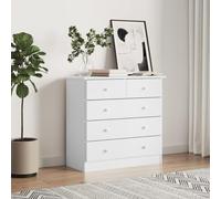 LoogCape Alta Chest of Drawers White 77 x 35 x 73 cm Solid Pine Wood with 5 Drawers for Versatile Storage Space in the Bedroom, Living Room, Hallway or Office, Durable Design, Easy Care