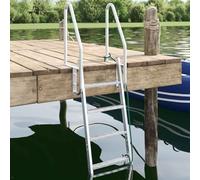 LoogCape Aluminium Boat Ladder 4 Steps Foldable with Non-Slip Steps, 58 x 77 x 166 cm, for Jetties and Yachts, Lightweight, Corrosion Resistant, Includes Rope and Mounting Kit for Secure Access