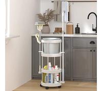 LoogCape Aluminium Cleaning Trolley with Storage Box and Wheels, Versatile Cleaning Trolley for Kitchen, Bathroom, Bedroom, Office with Storage Space, Handle, Sturdy Frame, Space Saving and Foldable