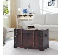 LoogCape Antique Wooden Chest 66 x 38 x 40 cm with Snap Lock and Side Handles for Decorative Storage in the Bedroom, Living Room, Children's Room, Hallway, Space-Saving and Versatile Use