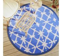 LoogCape Arakil Garden Rug Blue White Diameter 160 cm Weatherproof and Washable for Balcony Patio Beach Camping Double-Sided Non-Slip Lightweight Durable UV-Resistant