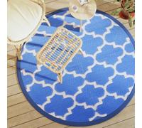 LoogCape Arakil Outdoor Rug Blue Diameter 160 cm Polypropylene Weatherproof Non-Slip Durable for Balcony Patio Garden Beach Camping and Picnic Blanket