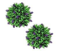 LoogCape Artificial Boxwood Ball with Lavender 28 cm Set of 2 for Indoor Outdoor Decorations Durable Weatherproof Lifelike Ideal for Balcony Garden Living Room Bathroom Kitchen Office