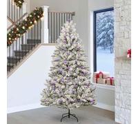 LoogCape Artificial Christmas Tree 240 cm Green White PVC Metal with LED Lighting, Christmas Tree Decoration Baubles Stars, Easy Assembly, Festive Decoration for Indoor and Outdoor Use