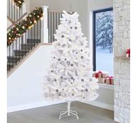 LoogCape Artificial Christmas Tree White 128 x 128 x 270 cm with LED Fairy Lights, Sturdy Metal Structure, Realistic Branches, Easy Assembly
