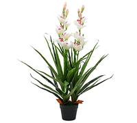 LoogCape Artificial Cymbidium Orchid Plant with Pot 100cm Green Silk Flower for Living Room Office Balcony Garden Decorations Lifelike Realistic