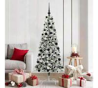 LoogCape Artificial Folding Christmas Tree 180 cm Green White with LED String Lights and Metal Stand for Festive Decorations Indoor and Outdoor