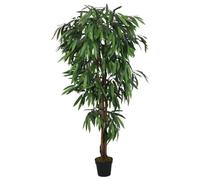 LoogCape Artificial Mango Tree 120 cm with 450 Leaves, Lifelike Textile Leaves, Wooden Trunks, Plastic Pot, Decorative Plant for Living Room, Office, Garden, Balcony and Indoor Outdoor Use