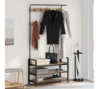 LoogCape Artisan Oak Coat Stand, 95 x 34 x 184 cm, Wood Material with Storage Space, Modern Steel Frame, Wall Coat Rack, Space Saving Organiser for Hallway, Entrance, Bedroom and Bathroom