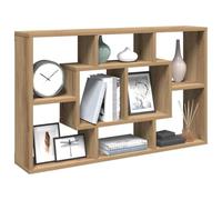 LoogCape Artisan Oak Wall Shelf, 85 x 16 x 52.5 cm, Wood Material with 8 Compartments for Versatile Storage and Decoration in the Living Room, Bedroom, Hallway or Kitchen