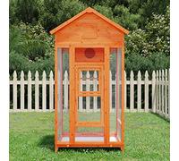 LoogCape Aviary Brown 91.5 x 53 x 170 cm Solid Pine Wood for Outdoor Use with Waterproof Roof, Includes Nesting Box, Perches, Grid and Drawer, Ideal for Bird Cages, Parrots